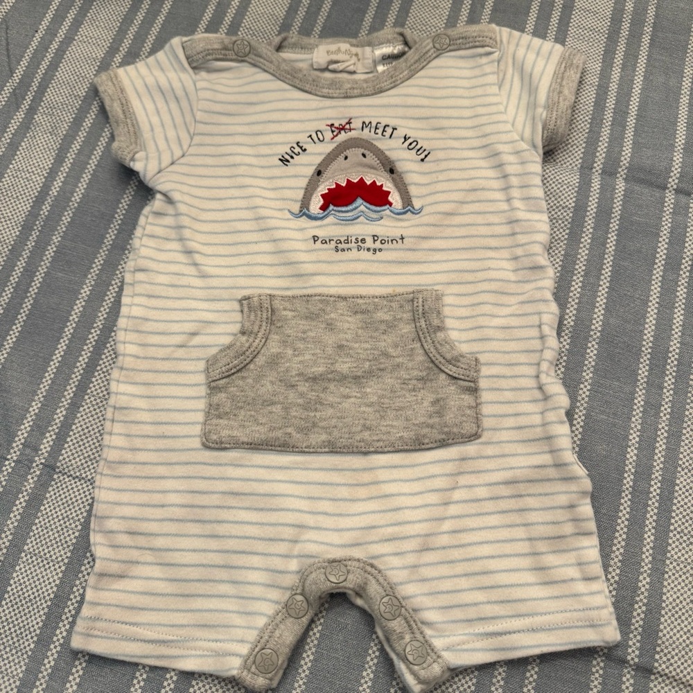 Gray and White Striped Baby Romper - Picture 1 of 4